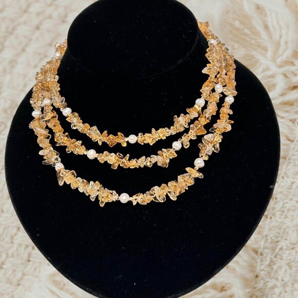 Three Strands Citrine, and Pearl Necklace - Picture 1 of 5